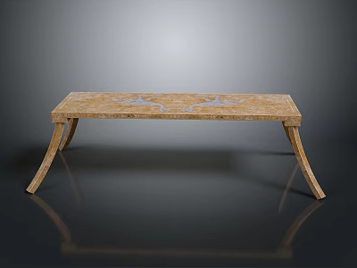 Marble Top Bench With Carved Floral Patterns And Slender Curved Legs For Modern Home Decor 3d model