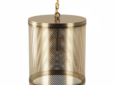 Brass Mesh Cylindrical Pendant Light With Hanging Chain And Modern Design 3d model