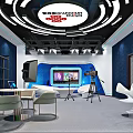 Modern Public Office Area with China Telecom Branding Green Background Hexagonal Decor Computers and Workstations