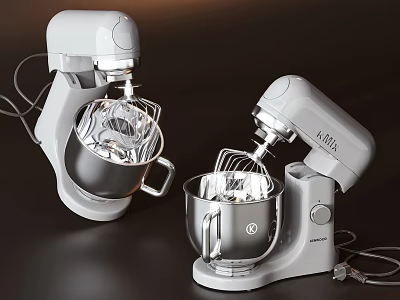 White Kitchen Stand Mixer Appliances With Metal Mixing Bowls And Whisk Attachments 3d model