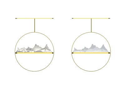 Circular Frame Chinese Style Chandelier Featuring Elegant Mountain Pattern Design 3d model
