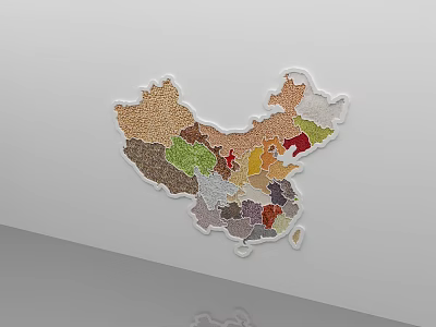 Chinese Map Shaped Feature Wall With Colorful Granular Materials And Modern Design 3d model