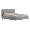 Modern Double Bed With Gray Headboard Beige Mattress Pillows And Throw Blanket 3d model