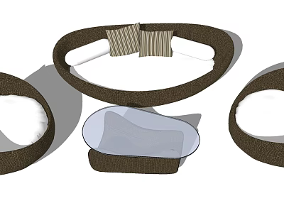 Outdoor Sofa With Round Frame Striped Cushions And Light Seat Modules 3d model