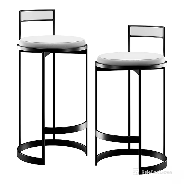 Modern Bar Stools With Black Metal Frame And White Seat Cushion 3d model 