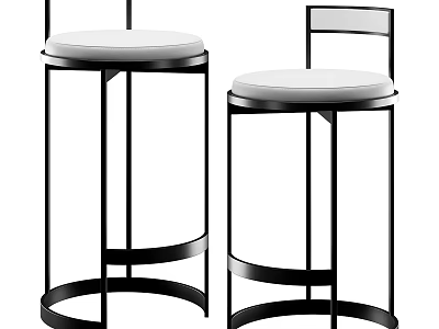 Modern Bar Stools With Black Metal Frame And White Seat Cushion 3d model
