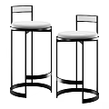 Modern Bar Stools With Black Metal Frame And White Seat Cushion