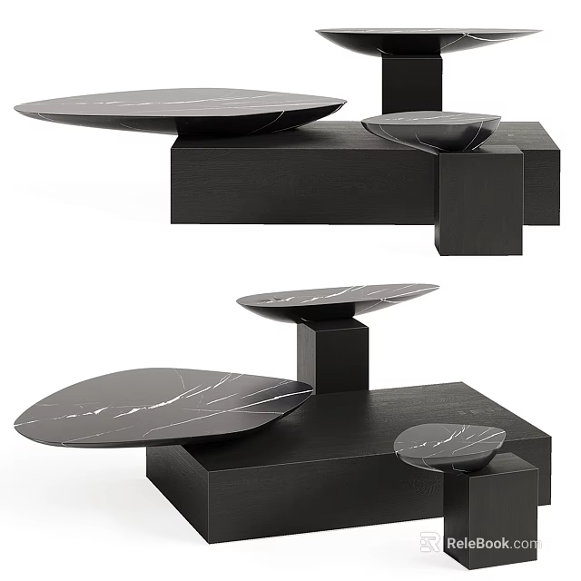 Modern Coffee Table With Marble Top And Black Geometric Base For Home Interior 3d model 