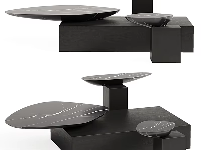 Modern Coffee Table With Marble Top And Black Geometric Base For Home Interior 3d model