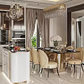 Elegant Modern Living Room With Chandelier Sofa Armchairs Coffee Table Red Roses And Golden Painting