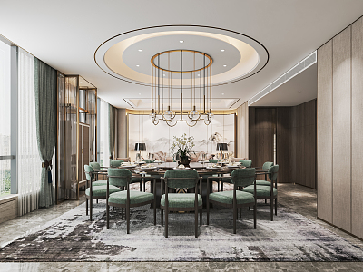 New Chinese-style private room catering large box hotel catering private room restaurant large private room art chandelier round table and chair 3d model