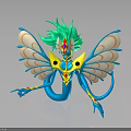 Colorful Fantasy Creature With Green Spiky Mane Blue Serpentine Body And Colorful Patterned Wings