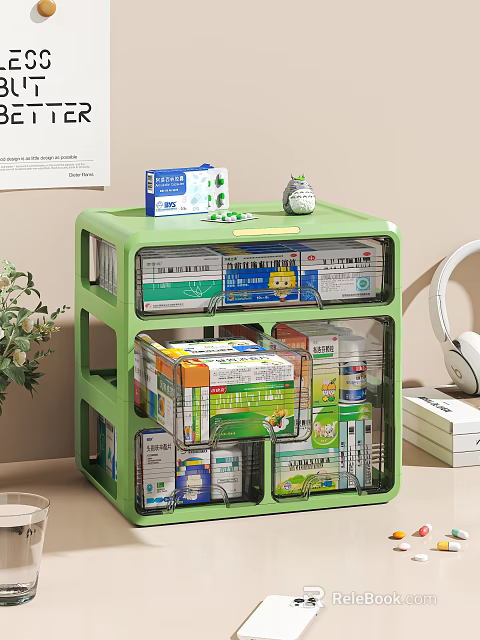 Practical Green Multilayer Storage Organizer With Transparent Shelves For Daily Supplies 3d model 