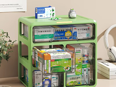 Practical Green Multilayer Storage Organizer With Transparent Shelves For Daily Supplies 3d model