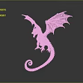3D Fantasy Dragon Creature With Spread Black Wings And Curled Tail