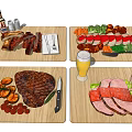 Grilled Steak Roasted Meat Sliced Ham With Vegetable Platter And Beer On Wooden Boards