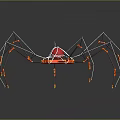 Geometric Mechanical Spider Character Featuring Red Yellow Structure Long Legs And Reflective Surface 3d model