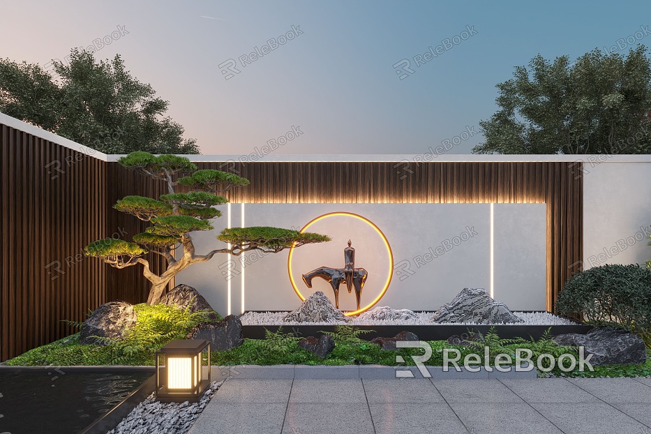 Modern landscape sketch courtyard landscape wall model