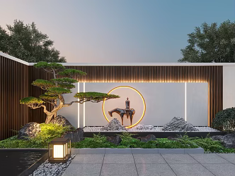 Modern landscape sketch courtyard landscape wall 3d model