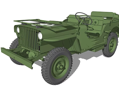 Green Military Style Utility Vehicle With Open Top And Off Road Tires 3d model