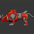 Futuristic Red Mechanical Rhino With Metal Body Yellow Accents And Sharp Horns