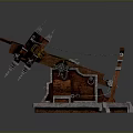 Ancient Catapult Siege Equipment With Wooden Frame Metal Components And Ropes