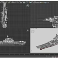 Aircraft Carrier Warship Top View With Flight Deck Yellow Lines And Structures
