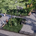Serene Residential Landscape With Lush Trees Greenery Benches And People Enjoying Outdoor Space
