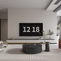 Modern Living Dining Room With Beige Sofa Coffee Table Floor Lamp And Wall Art
