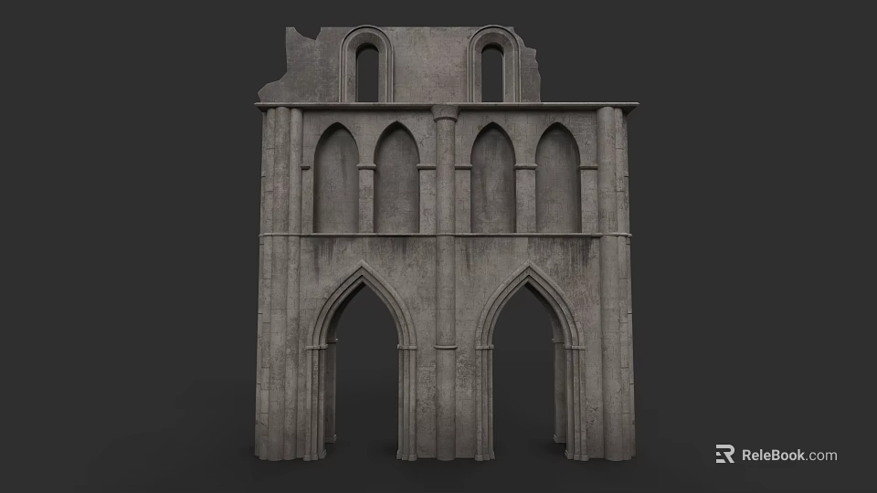 Garden Landscape With Gothic Stone Architecture Featuring Arched Windows And Historic Design 3d model