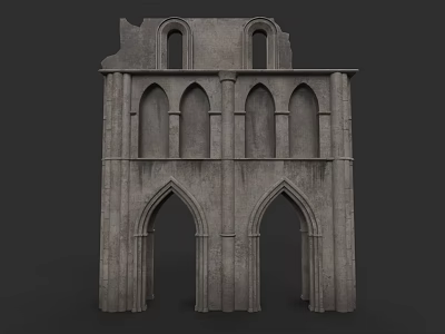 Garden Landscape With Gothic Stone Architecture Featuring Arched Windows And Historic Design 3d model