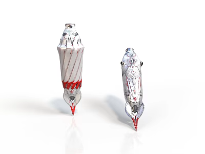 Detailed White And Red Fountain Pen Nibs With Textured Design Features 3d model