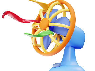 Smart Machine Vibrant Colorful Fan With Rotating Blades Orange Frame And Blue Base 3d model
