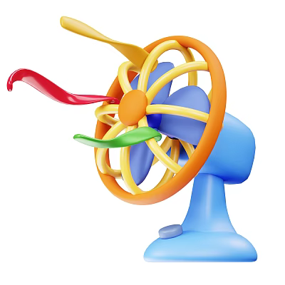 Smart Machine Vibrant Colorful Fan With Rotating Blades Orange Frame And Blue Base 3d model