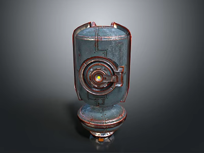 Retro Sci Fi Mechanical Device With Blue Red Accents Circular Center And Stable Base 3d model