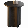 Light and Dark Wooden Side Tables with Round Tops Cylindrical Base and Clear Bottle