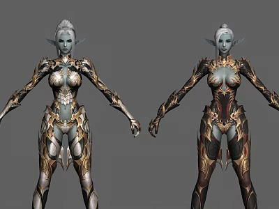 Elven Female Game Movie Character With Intricate Gold Silver Armor And Fantasy Design 3d model