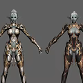 Elven Female Game Movie Character With Intricate Gold Silver Armor And Fantasy Design