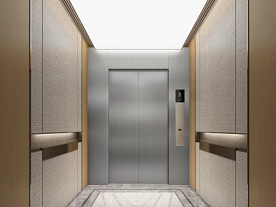 Luxurious Elevator Lobby With Sleek Door Textured Walls And Marble Flooring 3d model