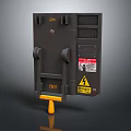 Industrial Switch Panel with ON OFF Labels Yellow Lever and Warning Signs