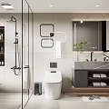 Modern Bathroom Interior Design With Glass Shower Enclosure Wall Mounted Toilet And Marble Vanity