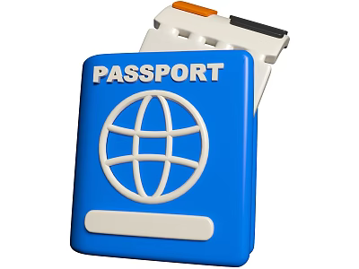 Blue Travel Passport Featuring Globe Design And Attached Clip For International Use 3d model