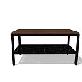 Brown Tabletop Dining Table with Black Metal Frame and Grid Lower Shelf 3d model