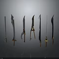 Multiple Decorative Swords With Various Designs Sharp Blades And Reflections On Dark Background 3d model