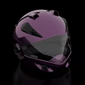 Shiny Purple Motorcycle Helmet With Green Tinted Visor And Aerodynamic Shape