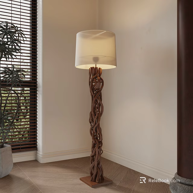Twisted Wooden Floor Lamp With White Lampshade For Modern Indoor Home Decor 3d model 