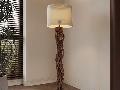 Twisted Wooden Floor Lamp With White Lampshade For Modern Indoor Home Decor 3d model