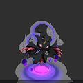 Mystical Black Creature With Pink Wings Red Eyes Purple Light Spots And Crystal Structures