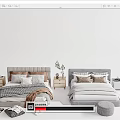 Various Styles Double Bed Bedroom Interior With Bedding Pillows Nightstands And Plants