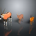 Low Poly Style 3D Antelope Models In Various Colors With Grey Background Reflections 3d model
